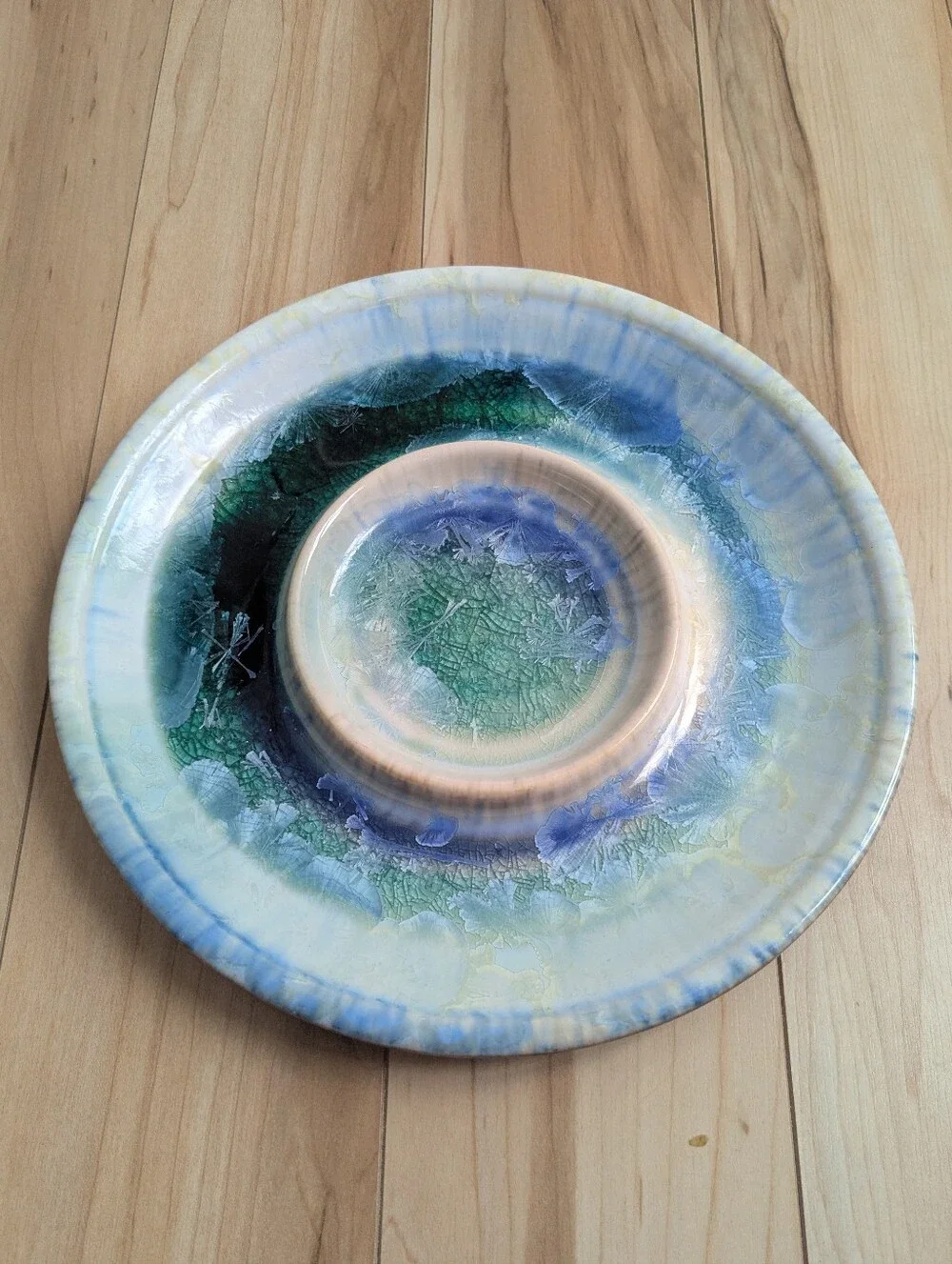 FOLLETTE Pottery Bread & Oil Dipping Platter Plate Cystaline Glaze
